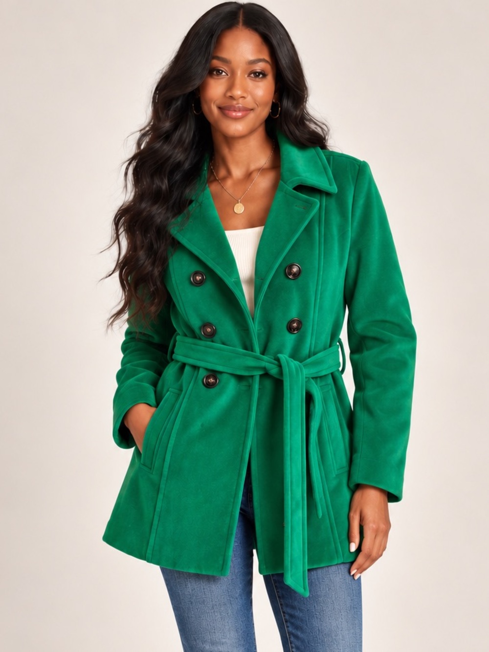 Old Navy Green Belted Double Breasted Peacoat Jacket Large